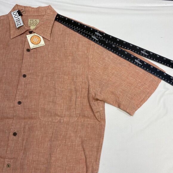 Jos A Bank Linen Shirt Men's Medium Pink Button Up Short Sleeve Summer Comfort - Picture 16 of 16